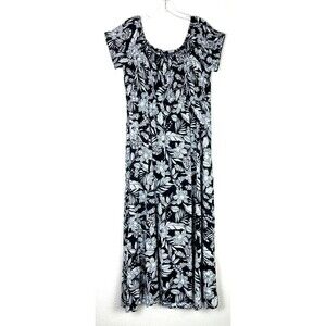 Evans Empire Waist Maxi Dress Women's Size 18 Floral Smocked On/Off the Shoulder